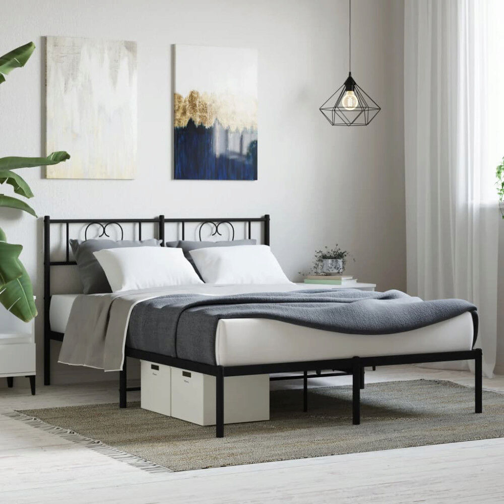 vidaXL Sängram med huvudgavel metall svart 120x200 cm