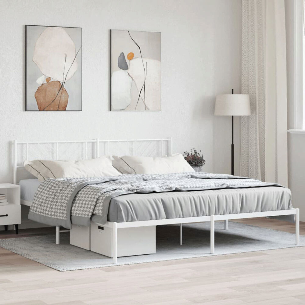 vidaXL Sängram med huvudgavel metall vit 183x213 cm