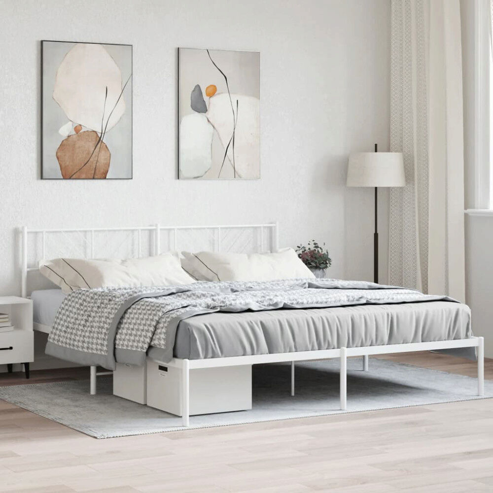 vidaXL Sängram med huvudgavel metall vit 180x200 cm