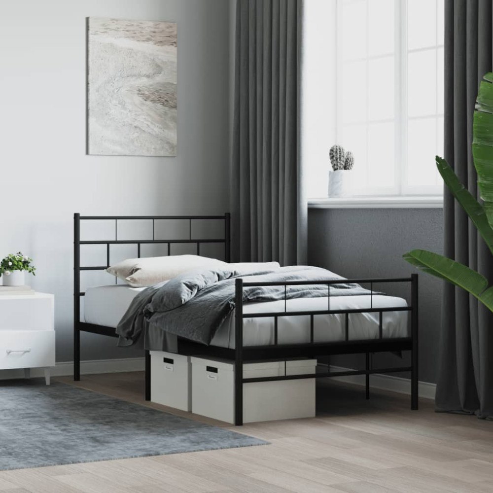 vidaXL Sängram med huvudgavel och fotgavel svart metall 100x190 cm