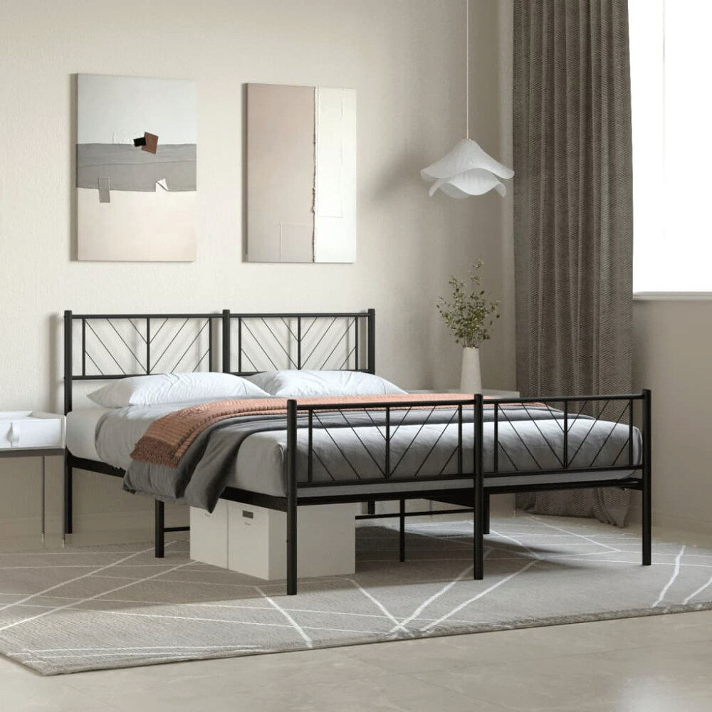 vidaXL Sängram med huvudgavel och fotgavel svart metall 140x200 cm