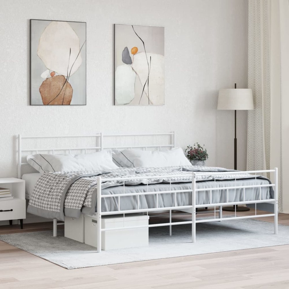 vidaXL Sängram med huvudgavel och fotgavel vit metall 200x200 cm