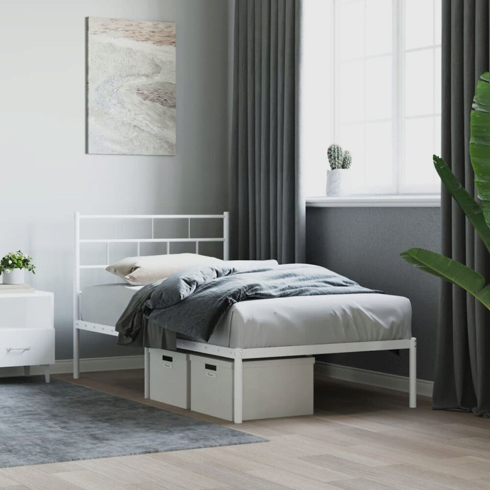 vidaXL Sängram utan madrass med huvudgavel metall vit 75x190 cm