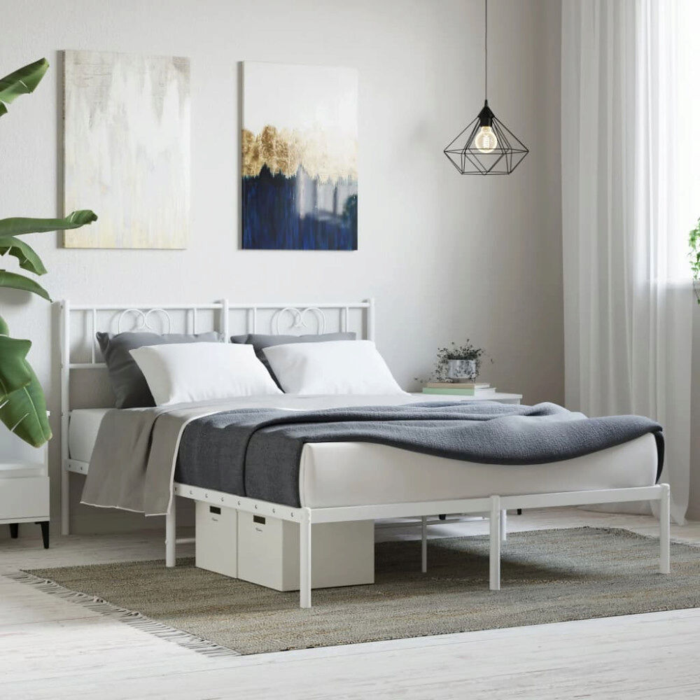 vidaXL Sängram med huvudgavel metall vit 140x190 cm