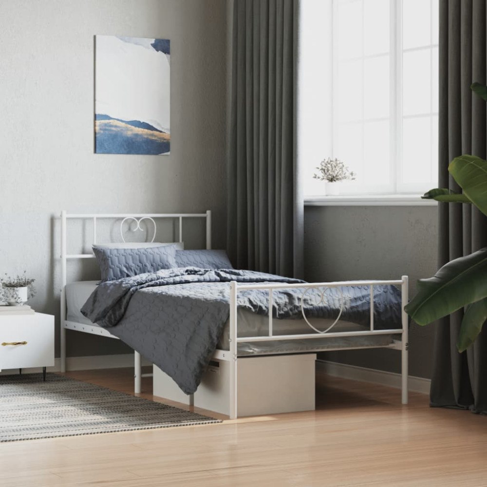 vidaXL Sängram med huvudgavel och fotgavel vit metall 90x190 cm