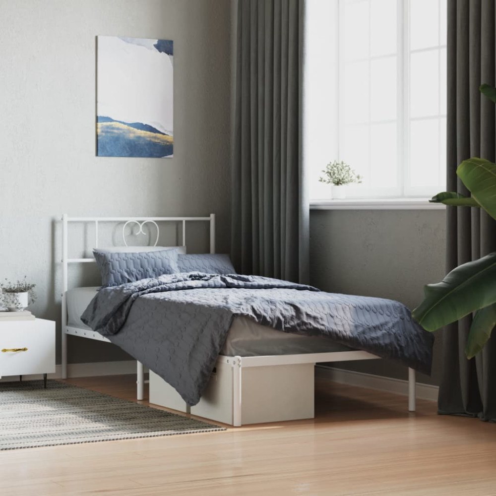vidaXL Sängram med huvudgavel metall vit 100x190 cm