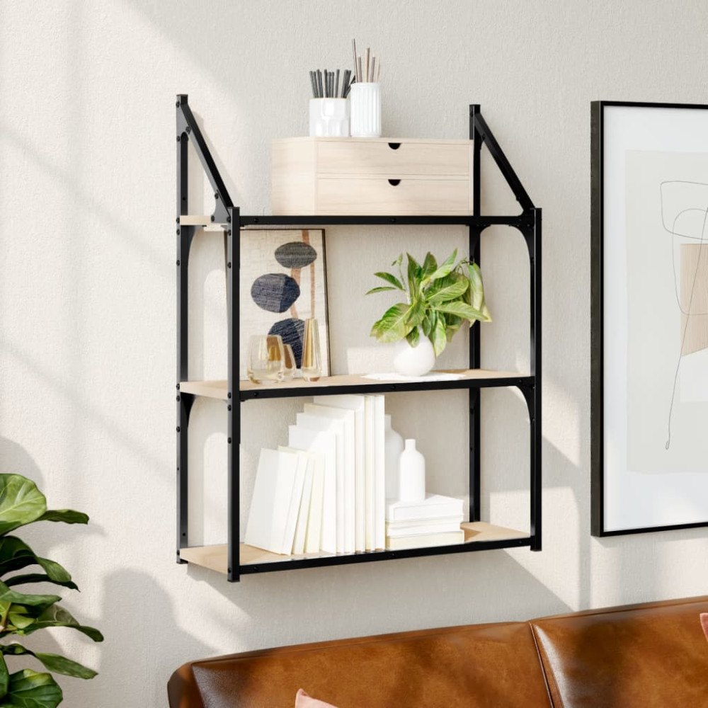 vidaXL Vägghylla 3 hyllor sonoma-ek 60x21x78,5 cm konstruerat trä
