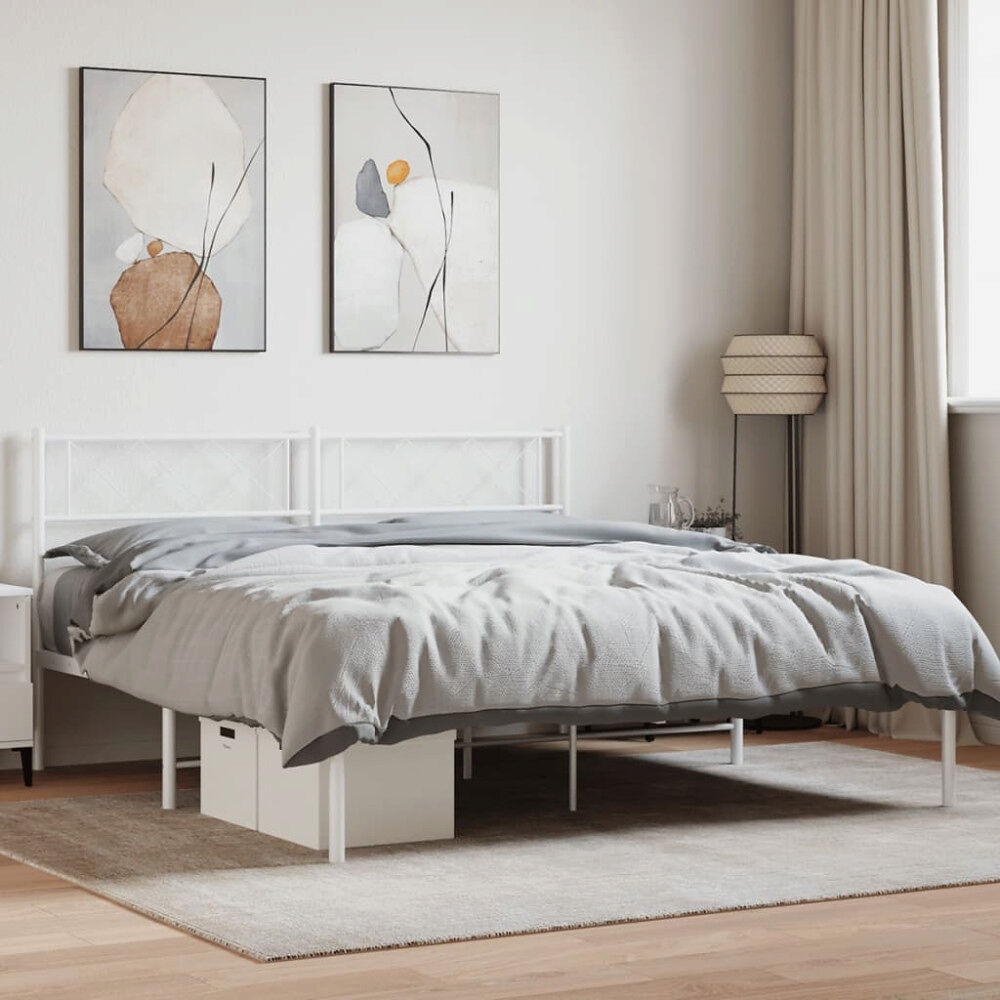 vidaXL Sängram med huvudgavel metall vit 140x200 cm
