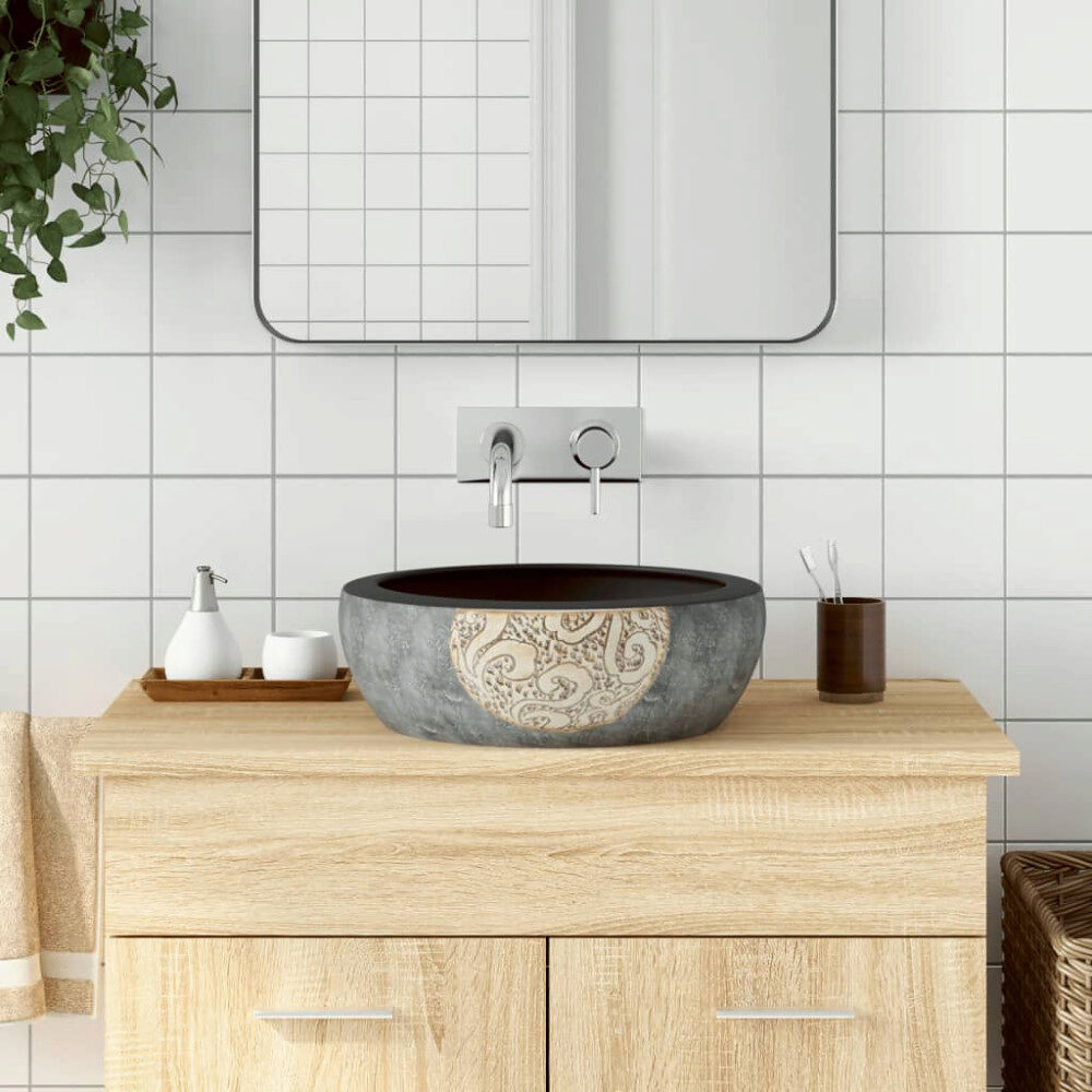 vidaXL Handfat svart och brun rund Φ41x14 cm keramik