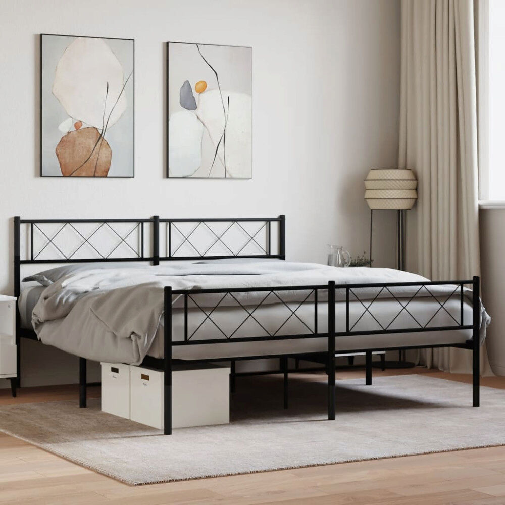 vidaXL Sängram med huvudgavel och fotgavel svart metall 120x190 cm
