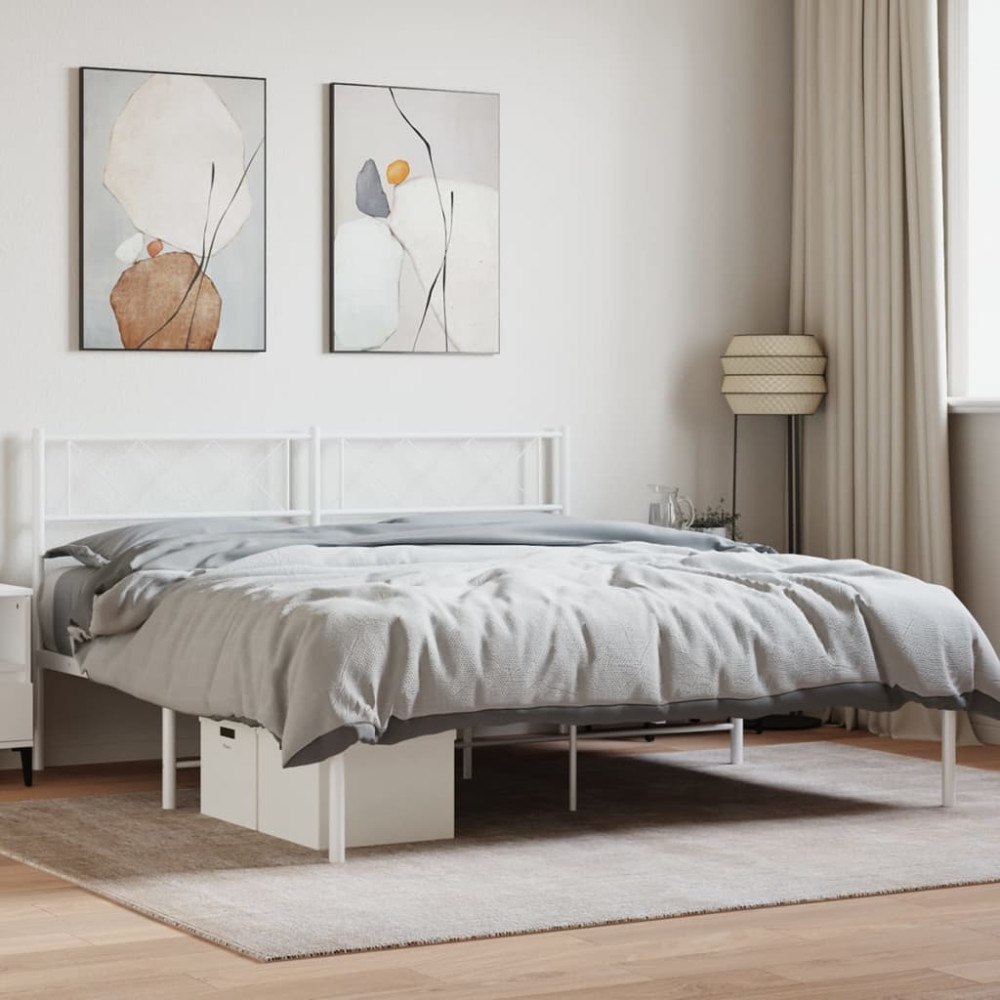 vidaXL Sängram med huvudgavel metall vit 160x200 cm