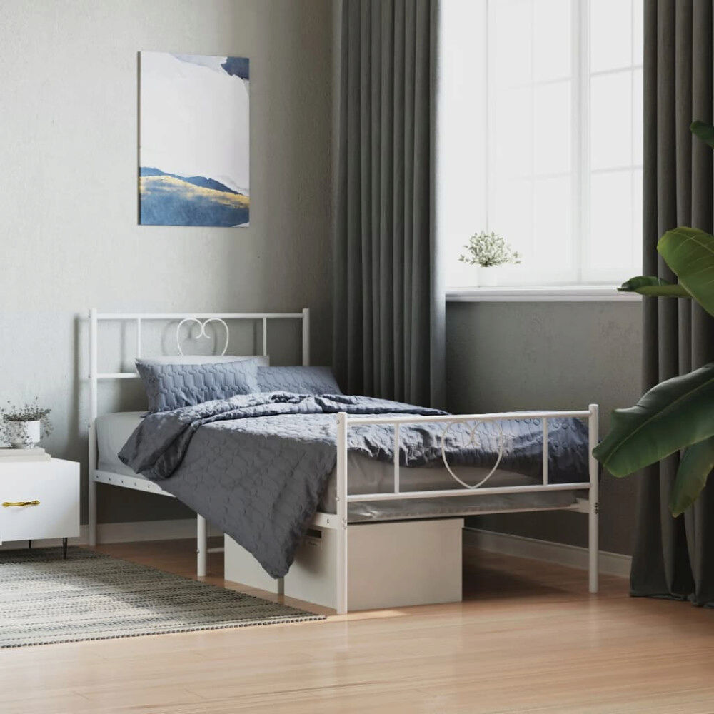 vidaXL Sängram med huvudgavel och fotgavel vit metall 100x200 cm
