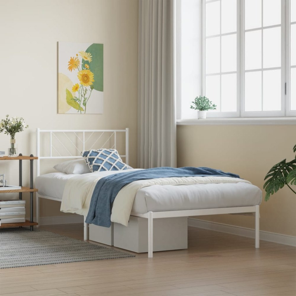 vidaXL Sängram med huvudgavel metall vit 90x190 cm