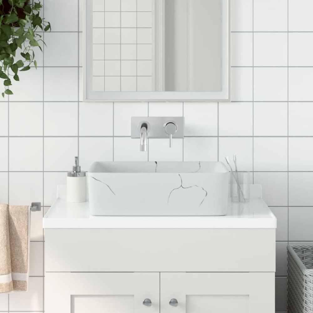 vidaXL Handfat vit rektangulär 46x35,5x13 cm keramik