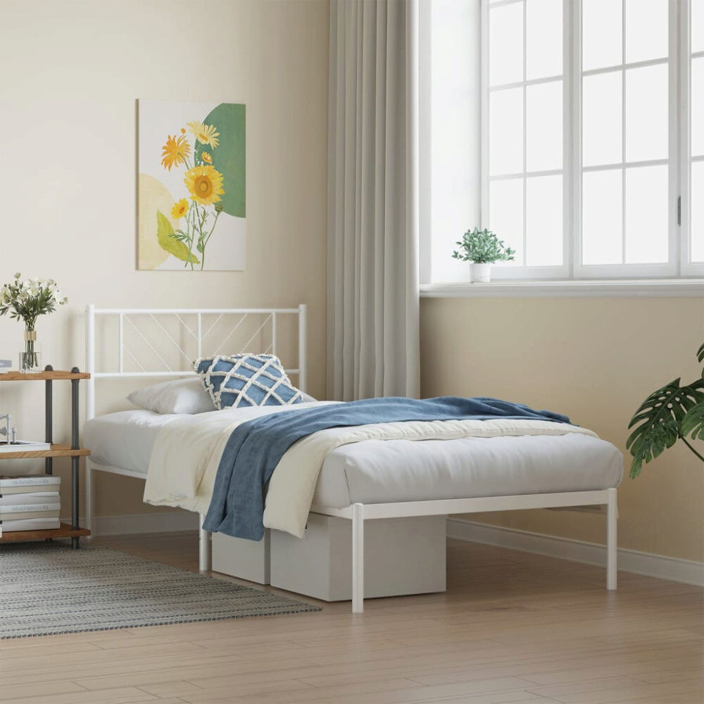 vidaXL Sängram med huvudgavel metall vit 80x200 cm