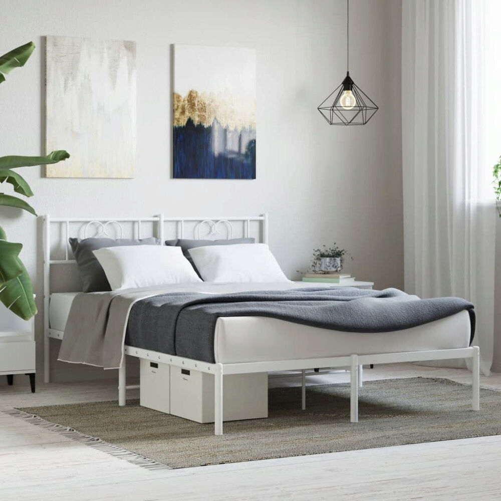 vidaXL Sängram med huvudgavel metall vit 160x200 cm