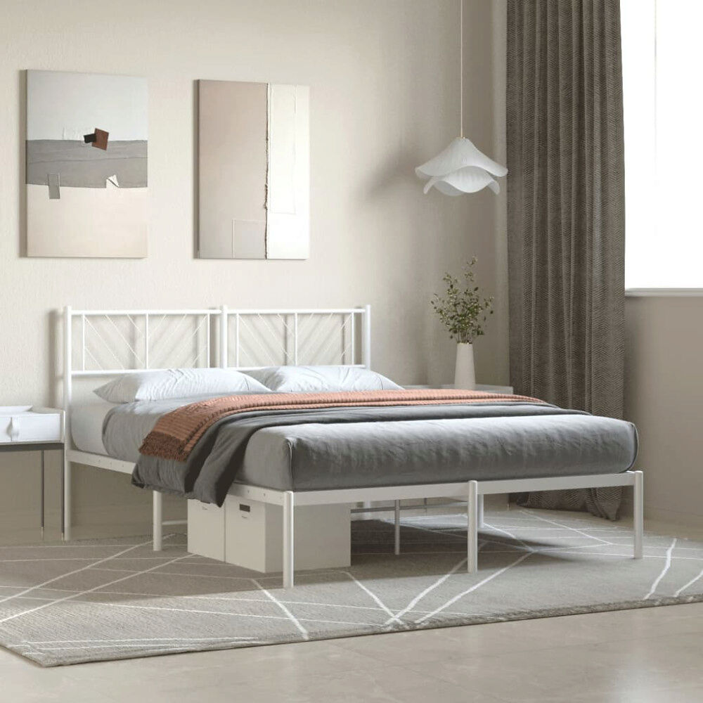 vidaXL Sängram med huvudgavel metall vit 150x200 cm