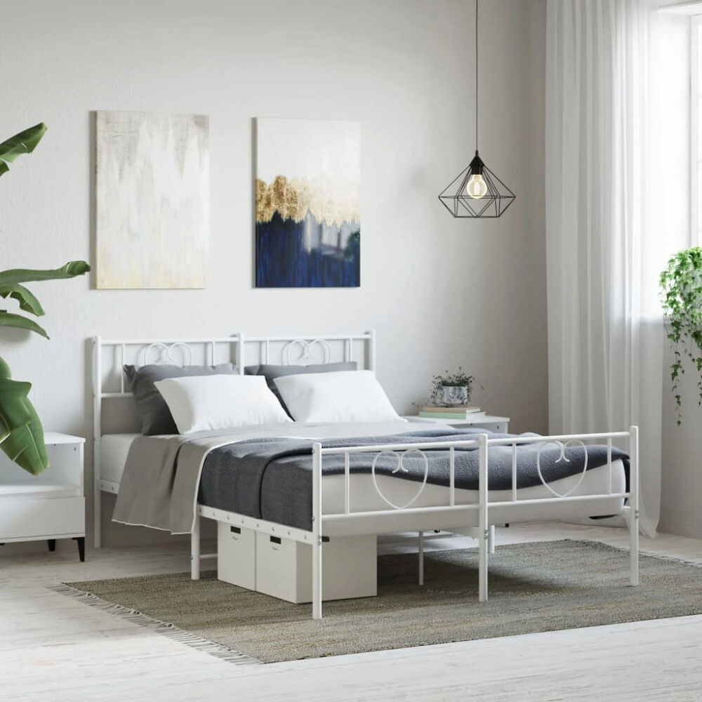vidaXL Sängram med huvudgavel och fotgavel vit metall 150x200 cm