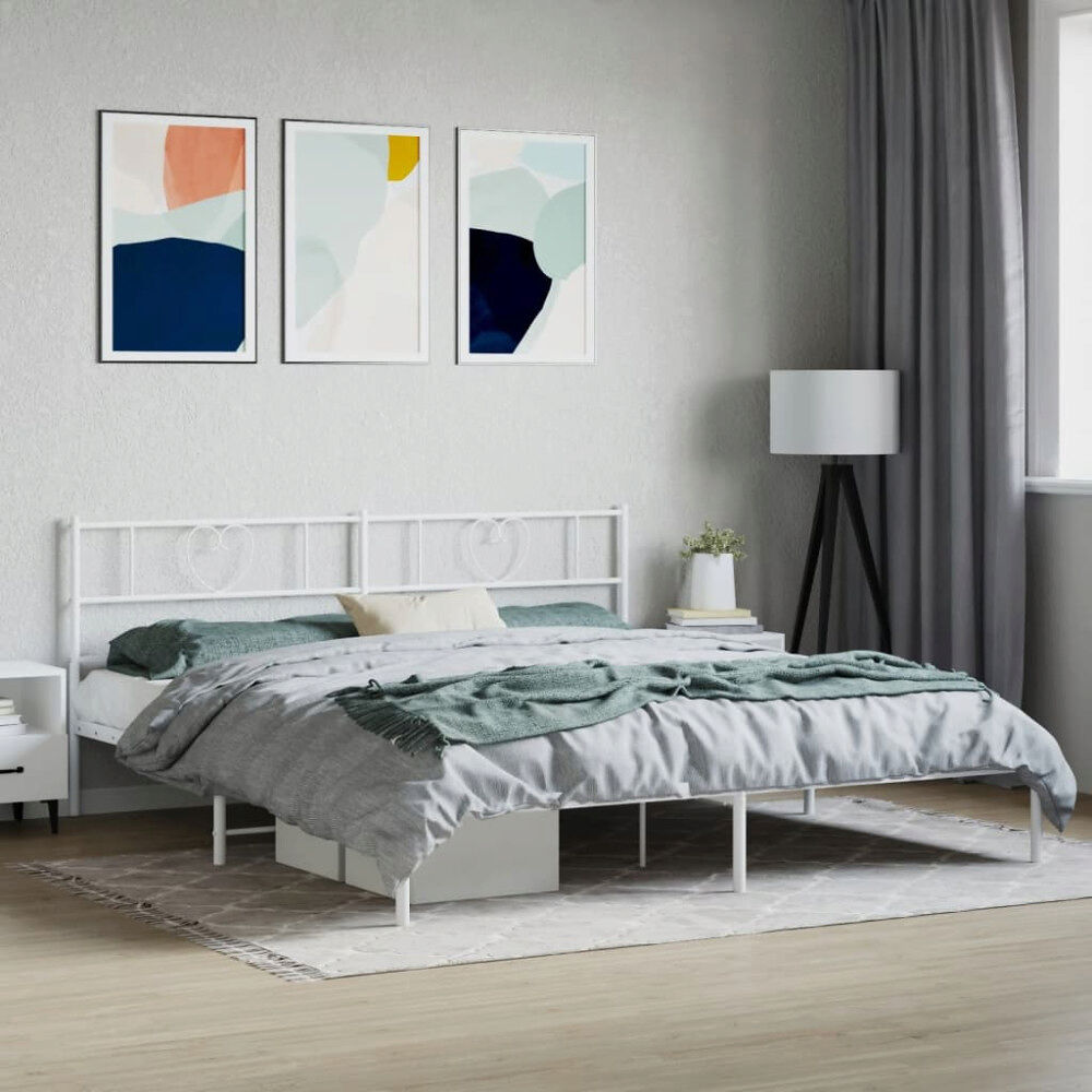 vidaXL Sängram med huvudgavel metall vit 180x200 cm