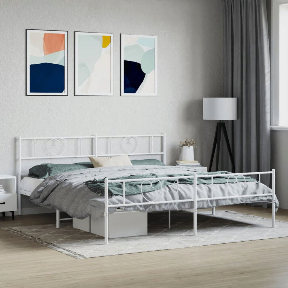 vidaXL Sängram med huvudgavel och fotgavel vit metall 183x213 cm