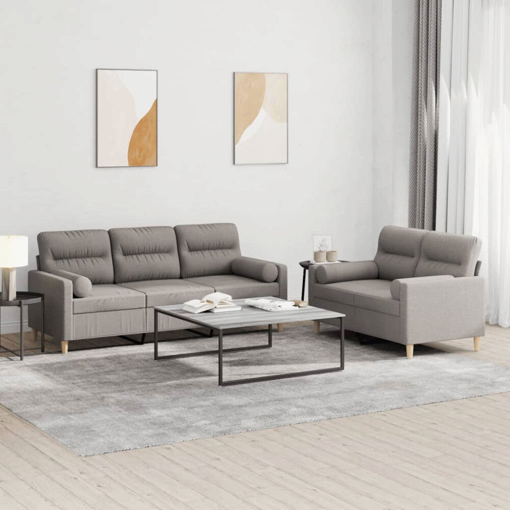 vidaXL Soffgrupp med kuddar 2 delar taupe tyg