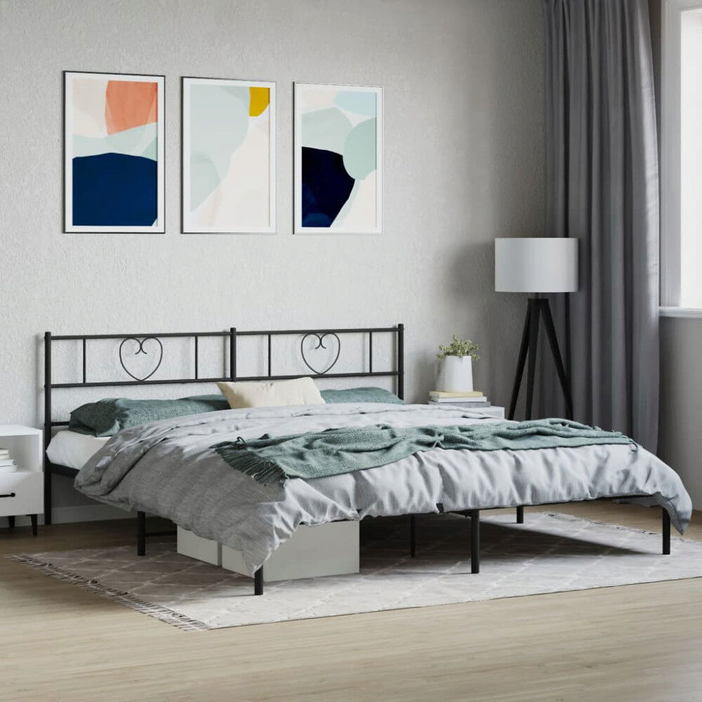 vidaXL Sängram med huvudgavel metall svart 193x203 cm