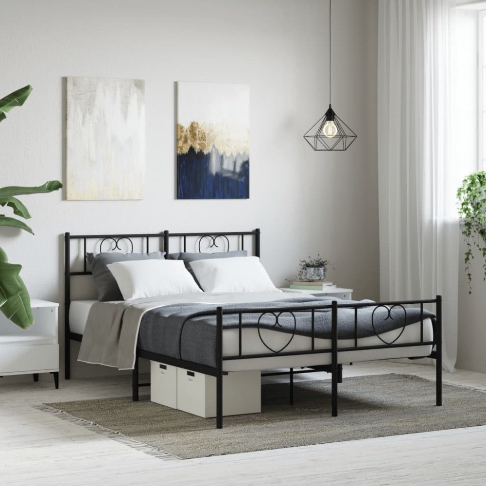 vidaXL Sängram med huvudgavel och fotgavel svart metall 150x200 cm