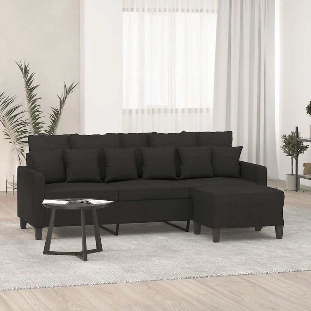 vidaXL 3-sitssoffa med fotpall Svart 180 cm tyg