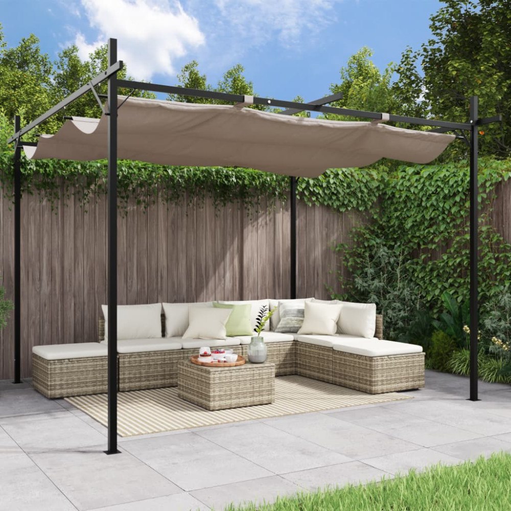 vidaXL Pergola med infällbart tak taupe 295x292x230 cm