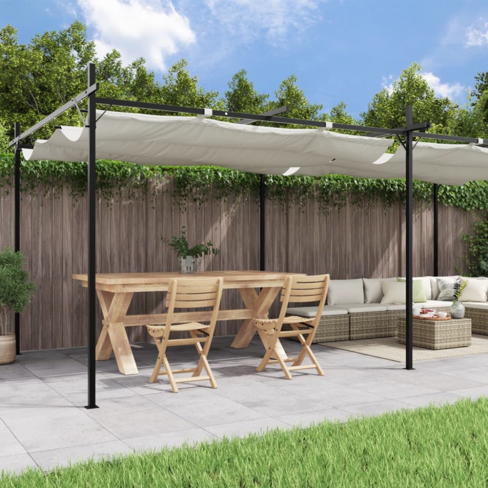 vidaXL Pergola med infällbart tak gräddvit 589x292x230 cm