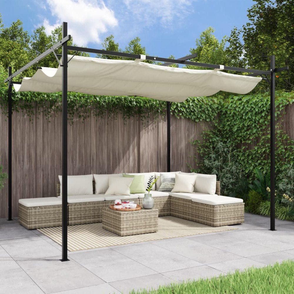 vidaXL Pergola med infällbart tak gräddvit 295x292x230 cm