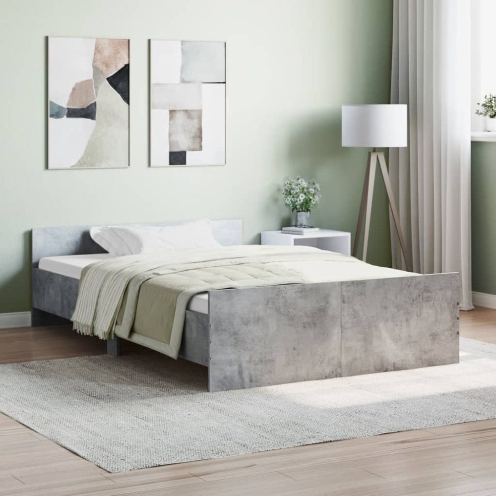 vidaXL Sängram med huvudgavel och fotgavel betonggrå 120x190 cm