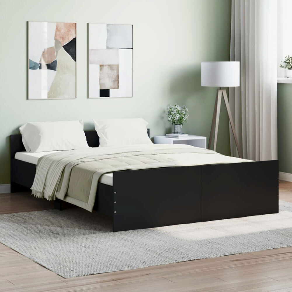 vidaXL Sängram med huvudgavel och fotgavel svart 135x190 cm