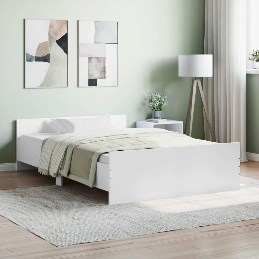 vidaXL Sängram med huvudgavel och fotgavel vit 120x190 cm