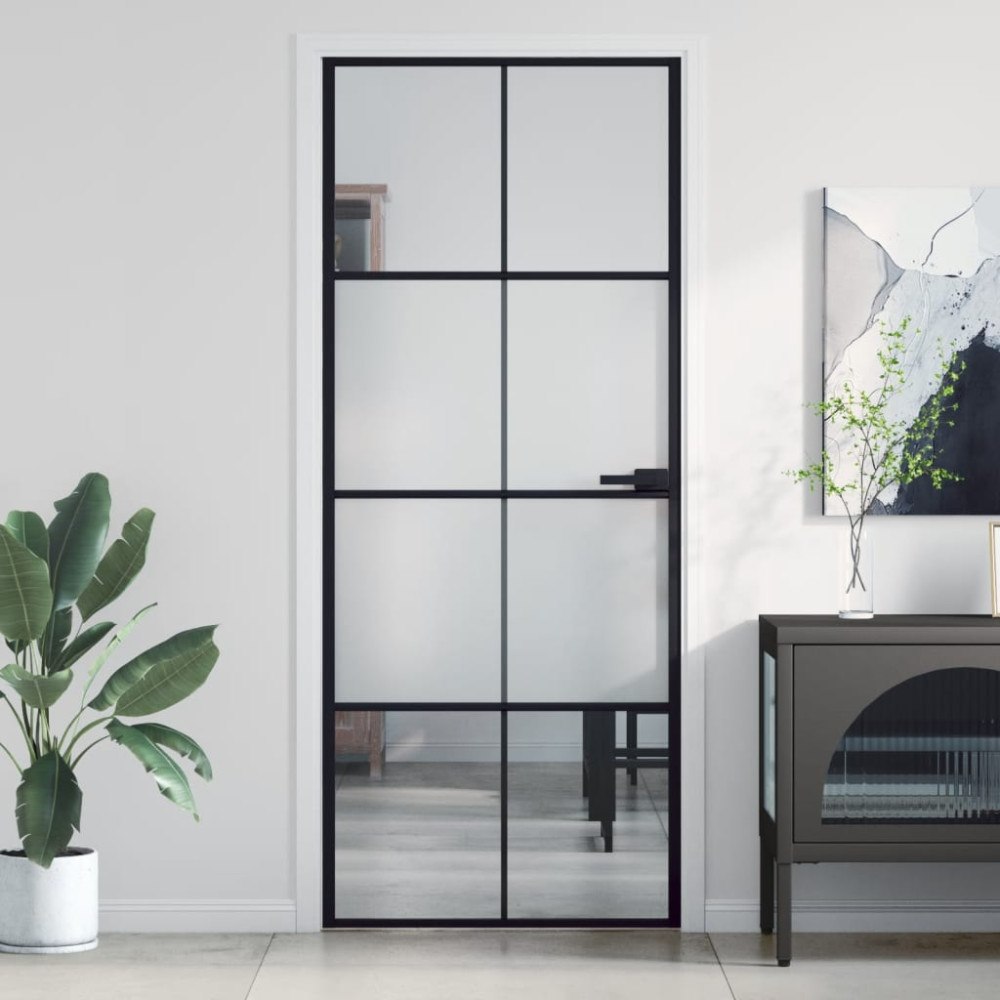 vidaXL Innerdörr svart 83x201,5 cm härdat glas och aluminium slim