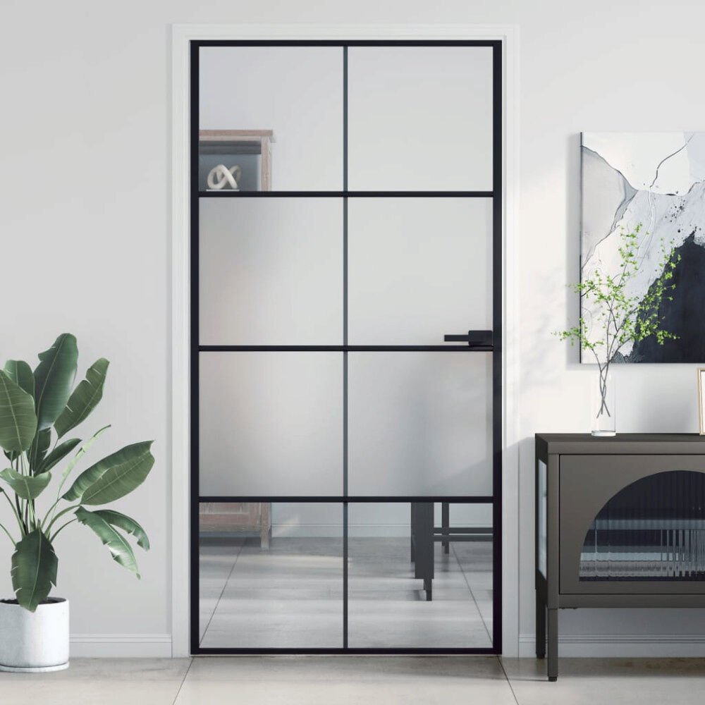 vidaXL Innerdörr svart 102,5x201,5 cm härdat glas och aluminium slim