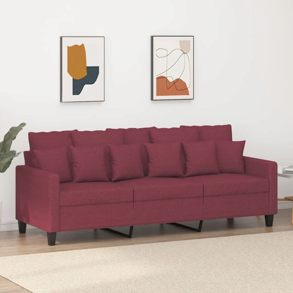 vidaXL 3-sitssoffa vinröd 180 cm tyg