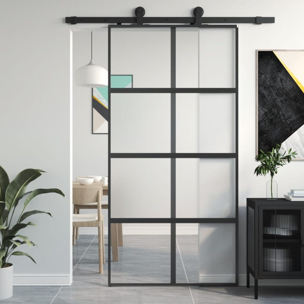 vidaXL Skjutdörr svart 102,5x205 cm härdat glas och aluminium