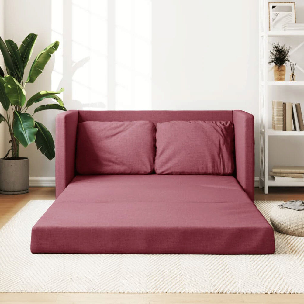 vidaXL Golvbäddsoffa 2-i-1 vinröd 112x174x55 cm tyg