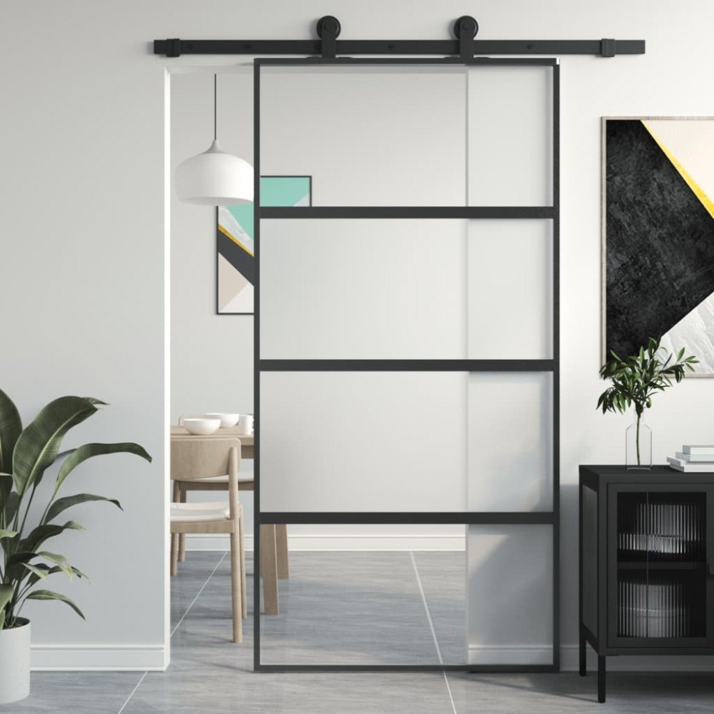 vidaXL Skjutdörr svart 102,5x205 cm härdat glas och aluminium