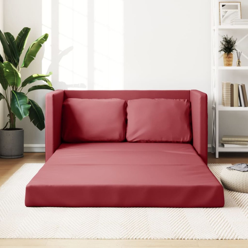 vidaXL Golvbäddsoffa 2-i-1 vinröd 112x174x55 cm konstläder