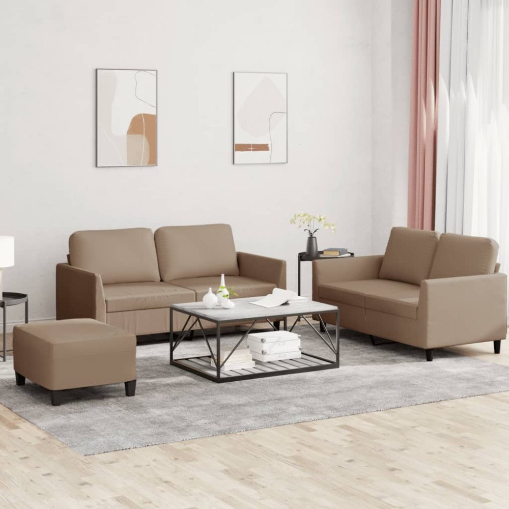 vidaXL Soffgrupp med dynor 3 delar cappuccino konstläder