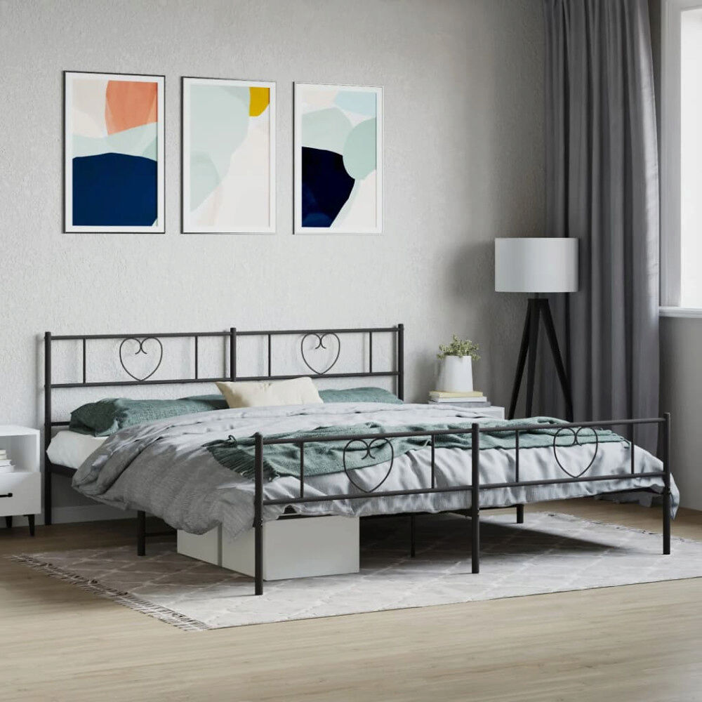 vidaXL Sängram med huvudgavel och fotgavel svart metall 193x203 cm