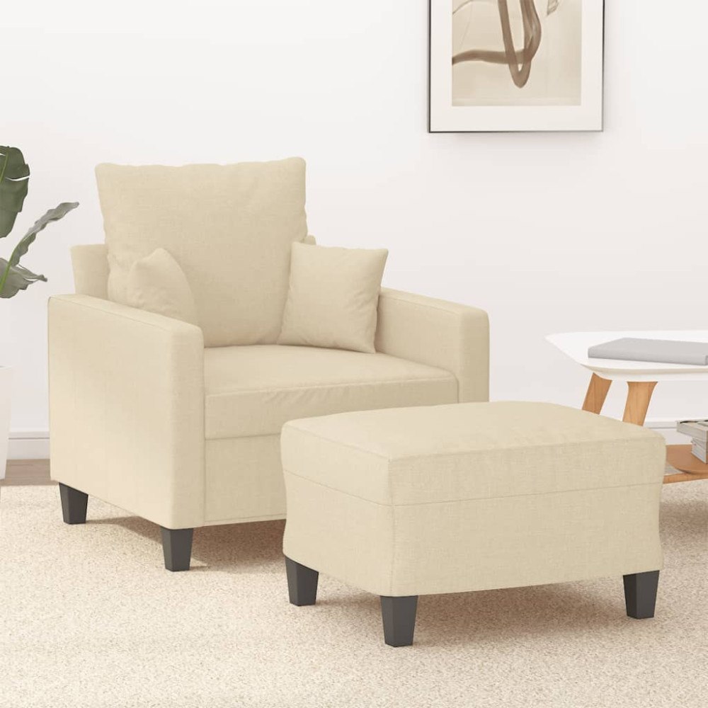 vidaXL Fåtölj med fotpall Gräddvit 60 cm tyg