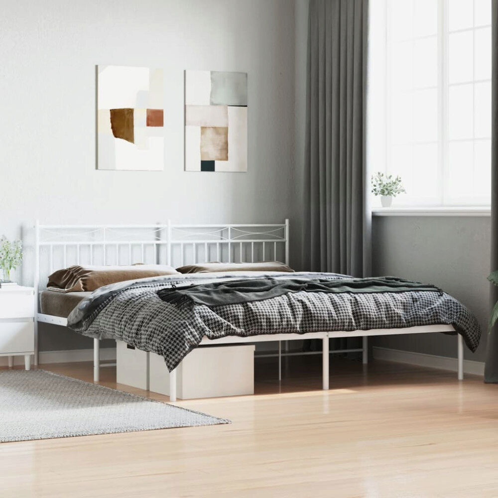 vidaXL Sängram med huvudgavel metall vit 183x213 cm