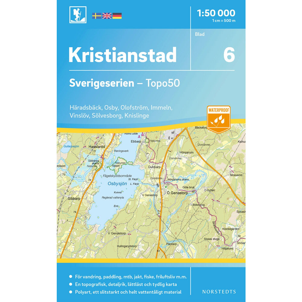 NORSTEDTS 6 Kristianstad Sverigeserien Topo50 : Skala 1:50 000