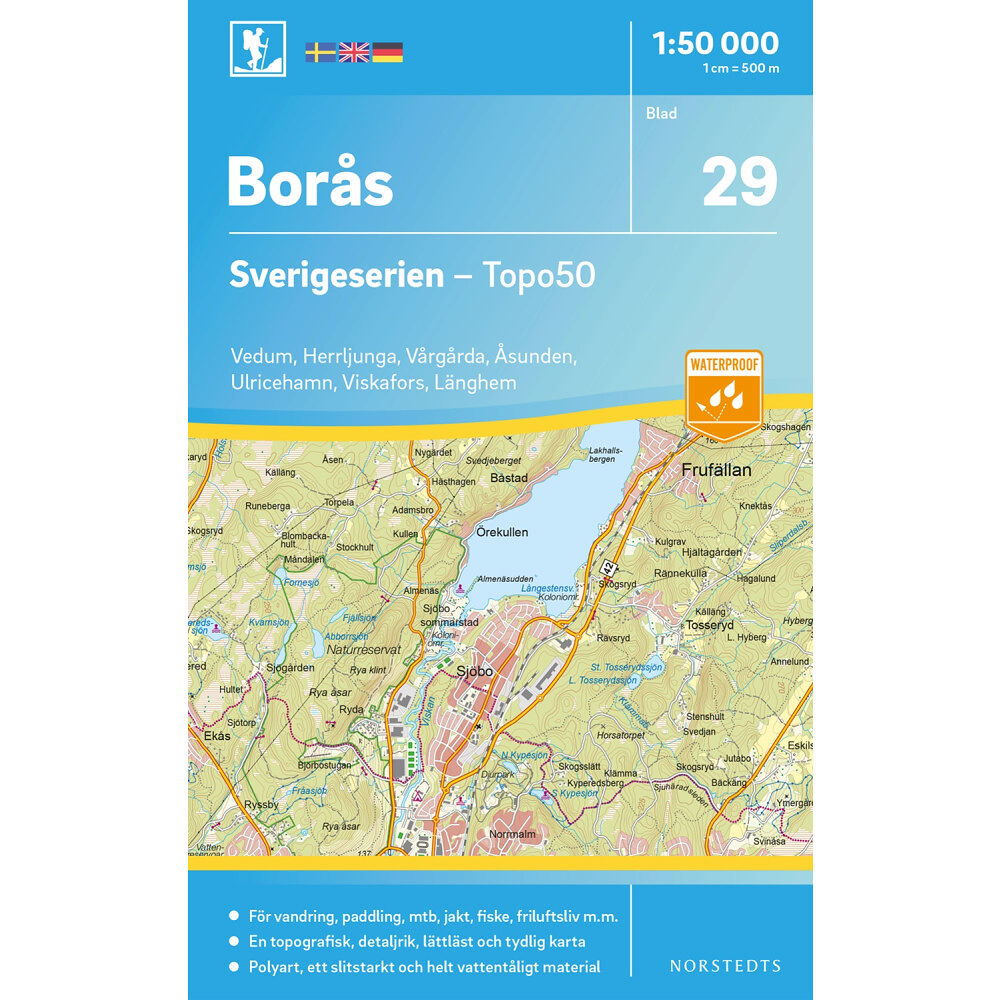 NORSTEDTS 29 Borås Sverigeserien Topo50 : Skala 1:50 000