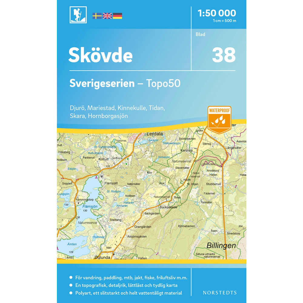 NORSTEDTS 38 Skövde Sverigeserien Topo50 : Skala 1:50 000