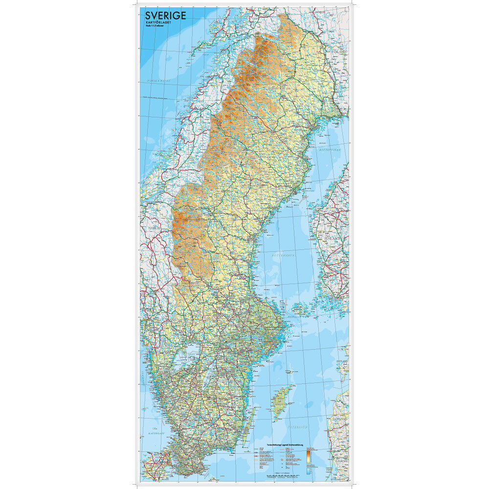 Kartförlaget Sverige väggkarta Kartförlaget 1:1,3 milj, miljö i papptub