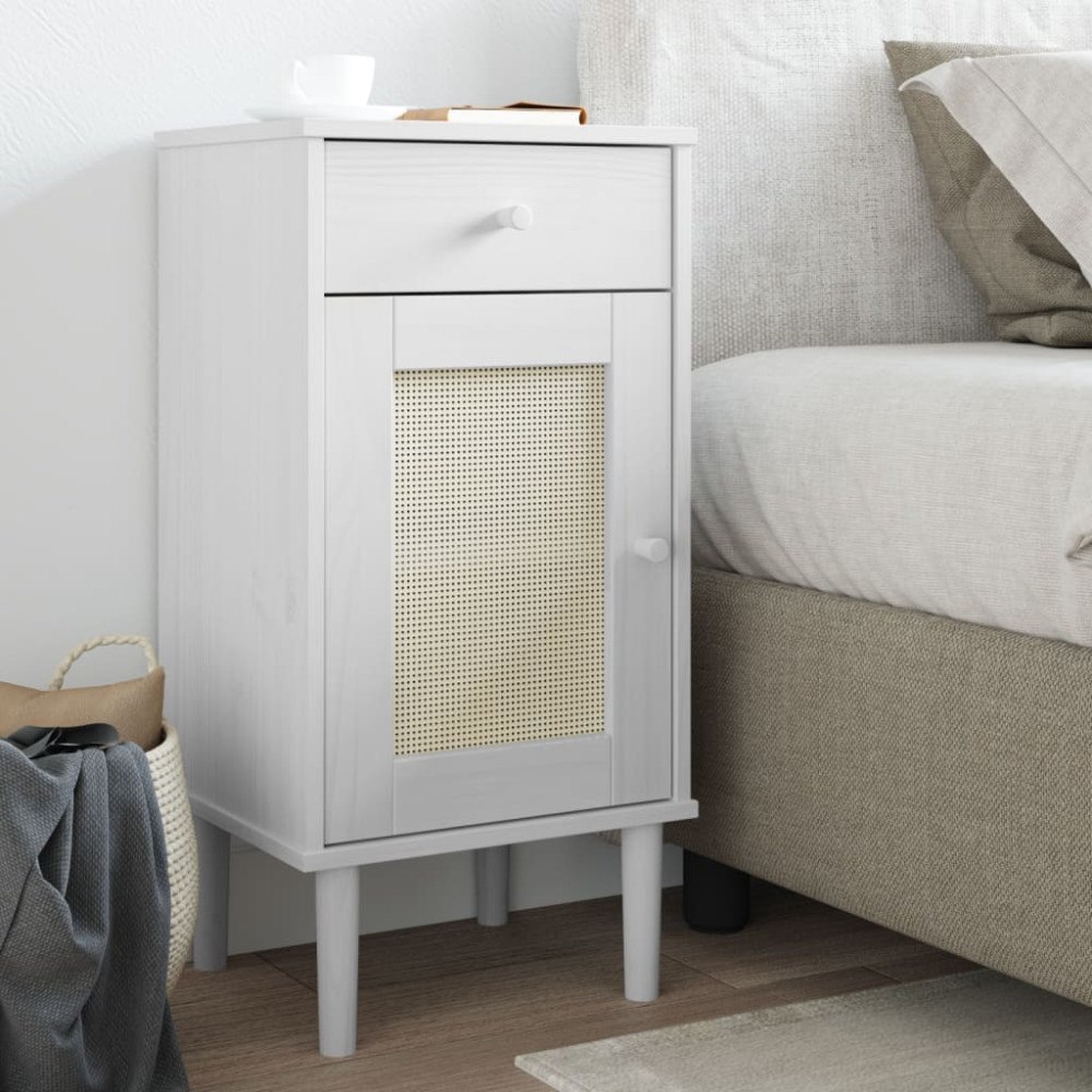 vidaXL Sängbord SENJA rottinglook vit 40x35x80 cm massiv furu